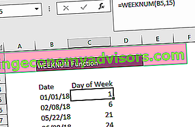 Funkcja WEEKNUM - przykład 1a