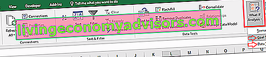 faixa de opções de análise de hipóteses do Excel