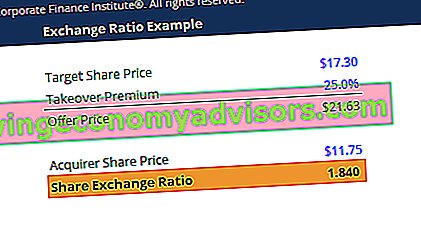 Capture d'écran du modèle de ratio d'échange