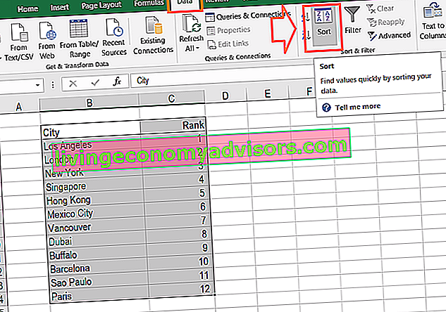 In Excel alphabetisieren - Schritt 2a sortieren