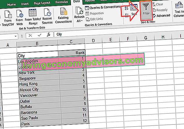Alfabetizar en Excel - Paso de filtro 2a