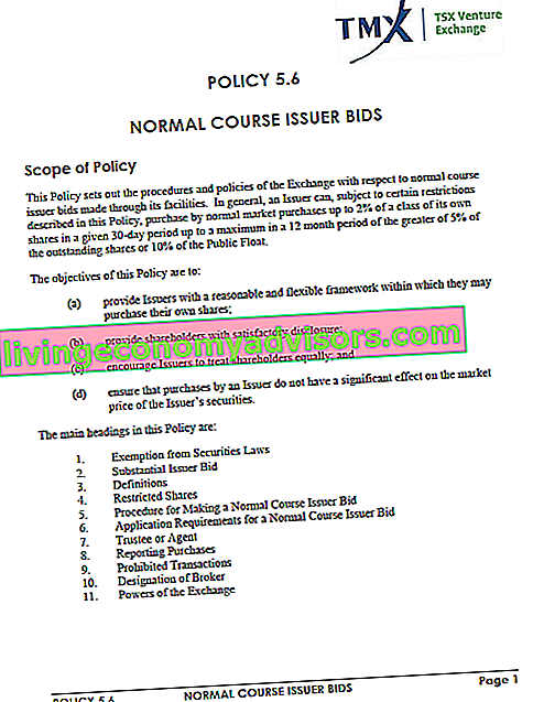 Offerta emittente corso normale (NCIB)