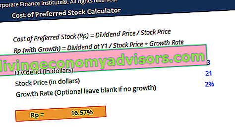 Captura de pantalla de la calculadora del costo de acciones preferidas